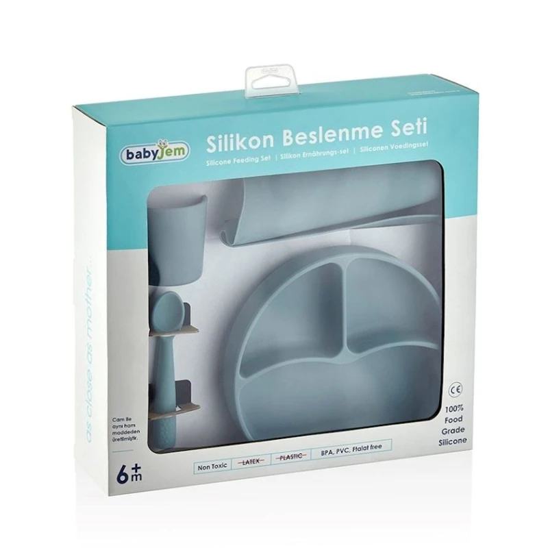 Uşaqlar üçün qab-qacaq dəsti Babyjem, silikon, 4 əşya, yaşıl