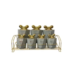 Набор емкостей для хранения специй ZGH_00325, 38х19 см, 7 шт, керамика, серый/золотистый