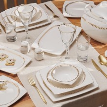 Süfrə servizi Emsan Fine Bone Freya Başak, keramika, ağ/qızılı, 60 parça, 12 nəfərlik