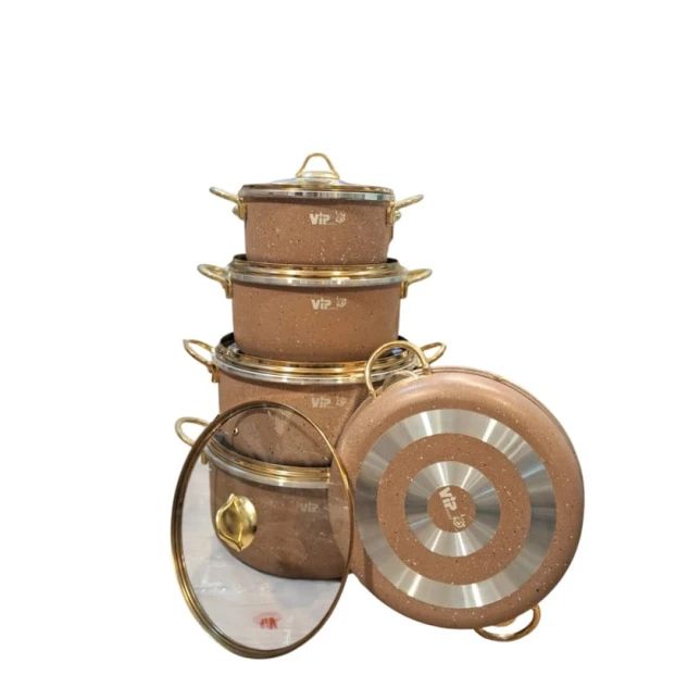 Qab-qacaq dəsti SHA-00007296, qəhvəyi, qranit, 9 parça