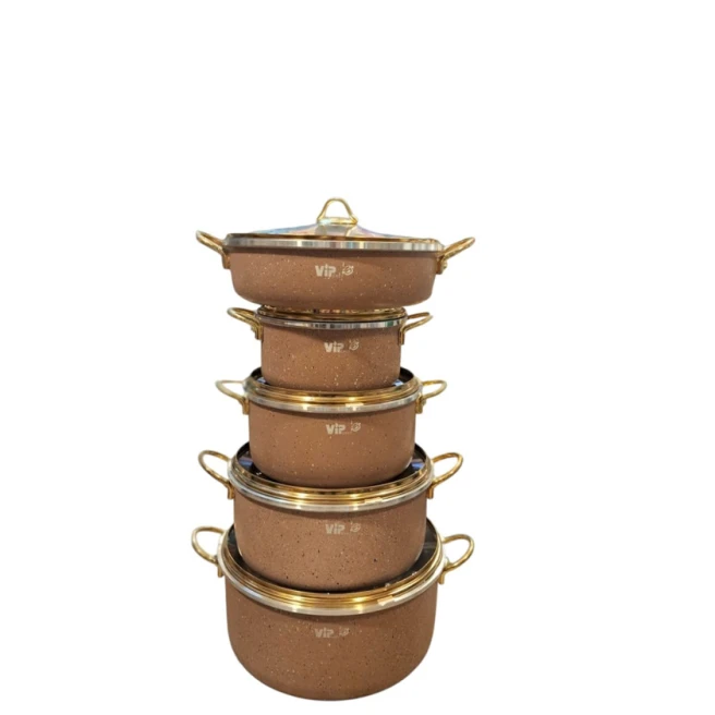 Qab-qacaq dəsti SHA-00007296, qəhvəyi, qranit, 9 parça