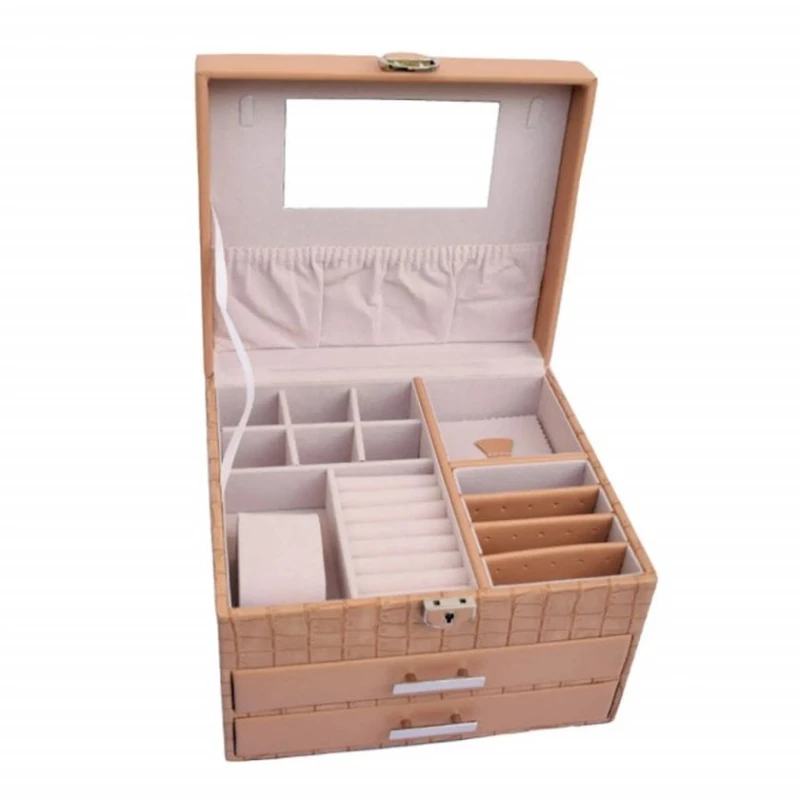 Женская шкатулка для украшений и аксессуаров Pufo Glamour FG-645, экокожа, коричневая