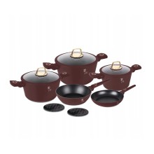 Qazan və tava dəsti Berlinger Haus Leonardo Collection BH-8050, 10 parça, alüminium, üçqatlı yapışmayan titan örtük, tünd qırmızı