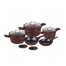 Qazan və tava dəsti Berlinger Haus Leonardo Collection BH-8050, 10 parça, alüminium, üçqatlı yapışmayan titan örtük, tünd qırmızı