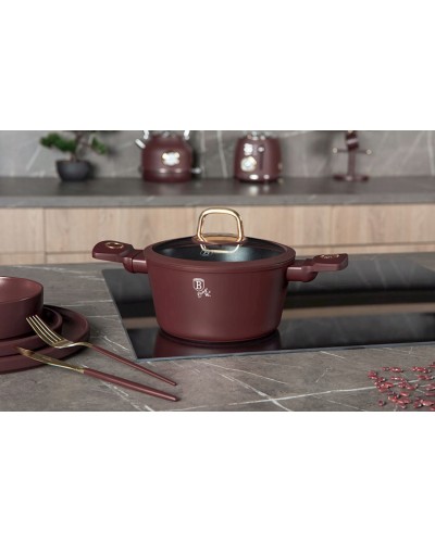 Qazan və tava dəsti Berlinger Haus Leonardo Collection BH-8050, 10 parça, alüminium, üçqatlı yapışmayan titan örtük, tünd qırmızı
