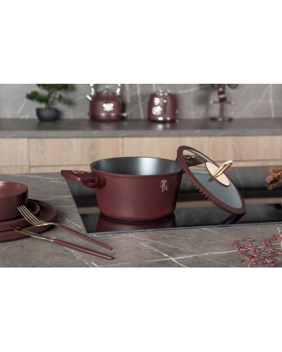 Qazan və tava dəsti Berlinger Haus Leonardo Collection BH-8050, 10 parça, alüminium, üçqatlı yapışmayan titan örtük, tünd qırmızı