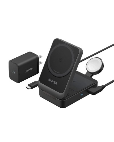 Simsiz şarj cihazı Anker MagGo Wireless Charging Station 3-in-1, Qara - 194644157159