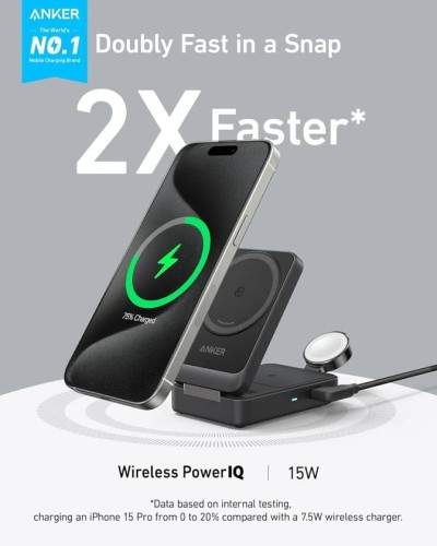 Simsiz şarj cihazı Anker MagGo Wireless Charging Station 3-in-1, Qara - 194644157159