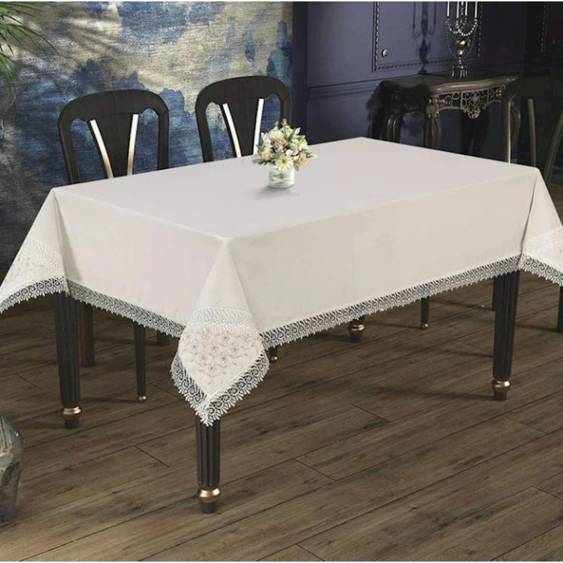 Скатерть SHA-0000485, прямоугольная, 150x220 см, лен, белый