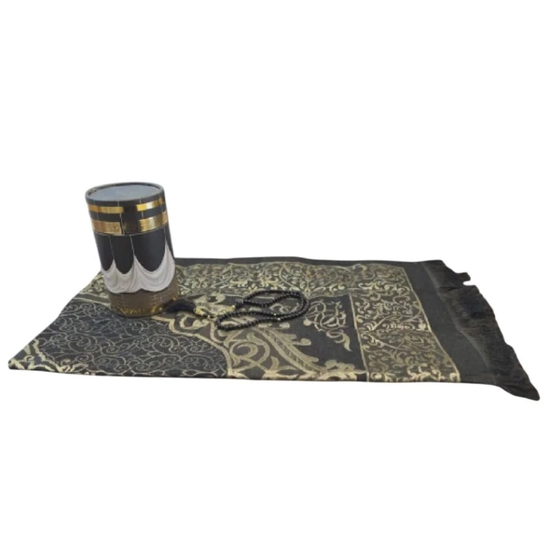 Подарочный набор Mercan 20005, (коврик для намаза 110x70 см + четки), хлопок, черный