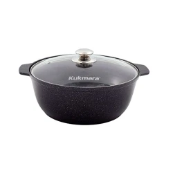 Сковородка-жаровня Kukmara Мраморная jmt528a, с крышкой, алюминий, черная, 28 см, 5 л