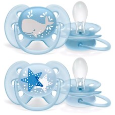 Əmziklər dəsti Philips AVENT Ultra Soft SCF223/03, ortodontik, 6-18 ay, silikon, 2 əd, futlyar ilə, mavi