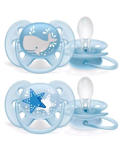 Əmziklər dəsti Philips AVENT Ultra Soft SCF223/03, ortodontik, 6-18 ay, silikon, 2 əd, futlyar ilə, mavi