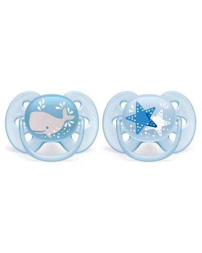 Əmziklər dəsti Philips AVENT Ultra Soft SCF223/03, ortodontik, 6-18 ay, silikon, 2 əd, futlyar ilə, mavi