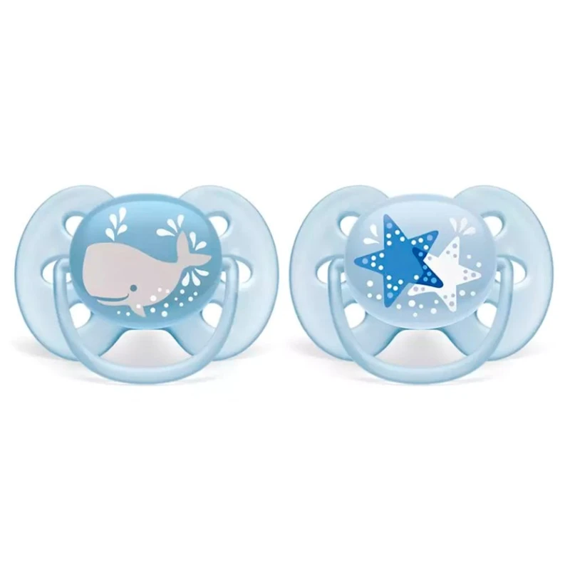 Набор пустышек Philips AVENT Ultra Soft SCF223/03, ортодонтические, 6-18 месяцев, силикон, 2 шт, с футляром, голубой