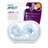 Набор пустышек Philips AVENT Ultra Soft SCF223/03, ортодонтические, 6-18 месяцев, силикон, 2 шт, с футляром, голубой