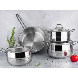 Набор кастрюль Lines Oscar, нержавеющая сталь, серебристые ручки, серебристый, 7 предметов