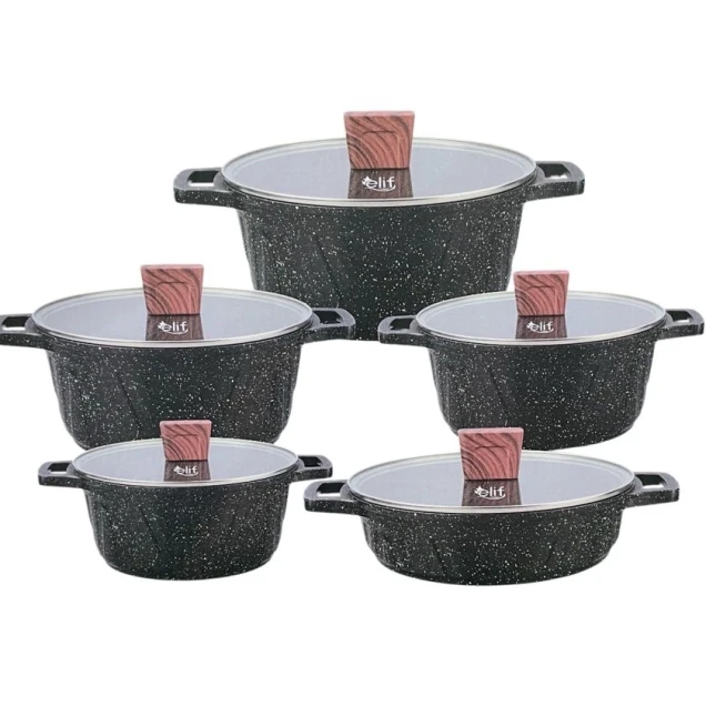 Набор кастрюль Elif EL71610, гранит, черный, 5 шт Набор кастрюль Elif EL71610, гранит, черный, 5 шт