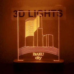 3D-gecə lampası Şəhər mənzərəsi tsn01, 20x14 sm, narıncı