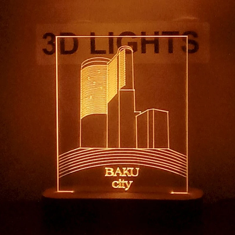 3D-gecə lampası Şəhər mənzərəsi tsn01, 20x14 sm, narıncı
