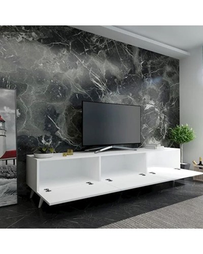 TV üçün tumba TV Stend 010, LDSP/metal, ağ, 180x55x33 sm