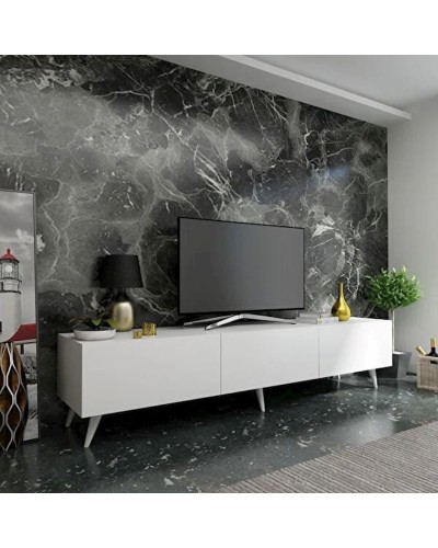 TV üçün tumba TV Stend 010, LDSP/metal, ağ, 180x55x33 sm