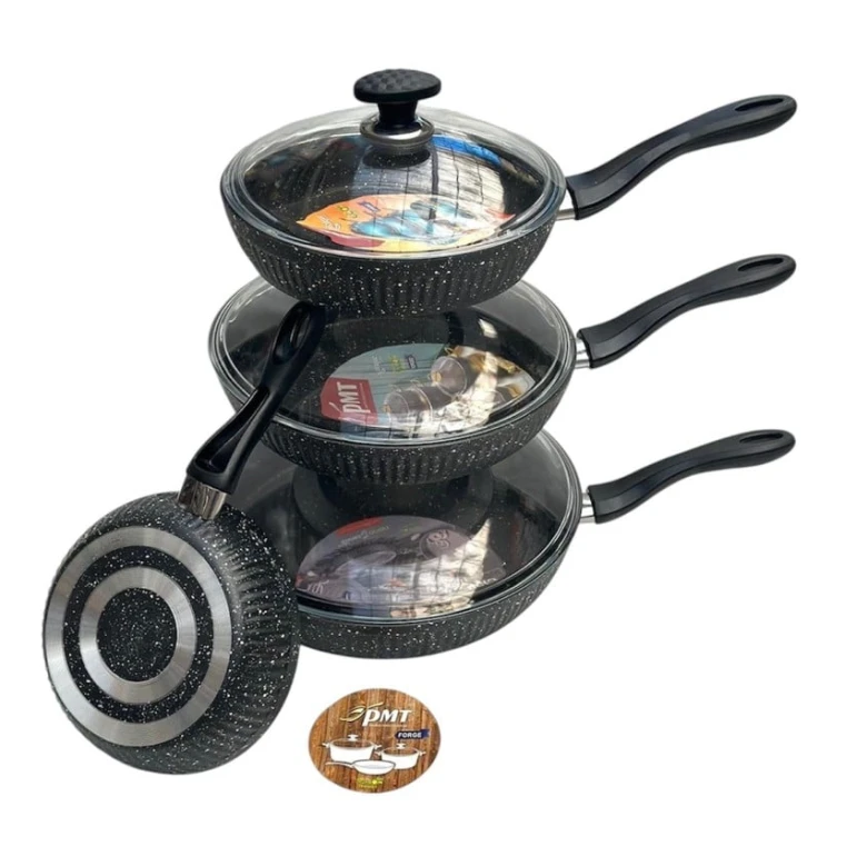 Tava dəsti PMT, qranit, qara, 20/24/28/32 sm, 4 parça