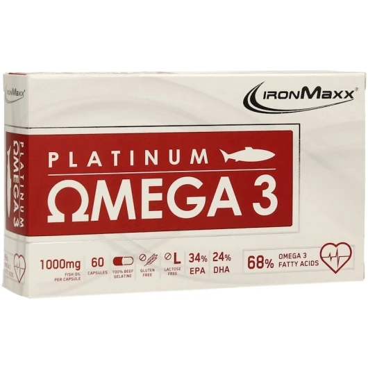 Жирные кислоты IronMaxx Platinum Omega 3, 60 капсул Жирные кислоты IronMaxx Platinum Omega 3, 60 капсул