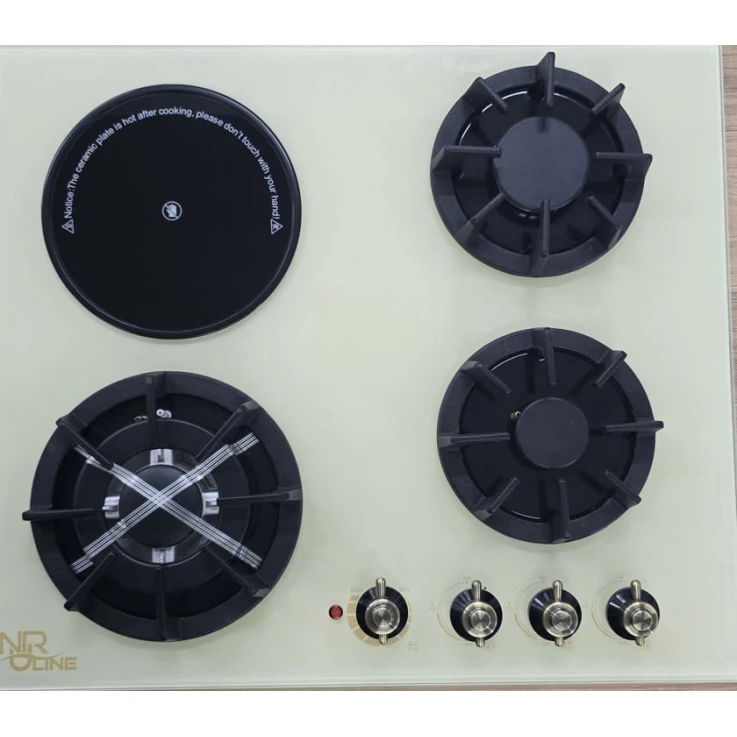 Qaz kontrol bişirmə paneli Nurline, keramika, ağ/qara