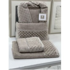 Hamam dəsti MiraNova SF-794, pambıq, qəhvəyi, ölçü L/XL (hamam dəsmalı + üz dəsmalı + xələt)