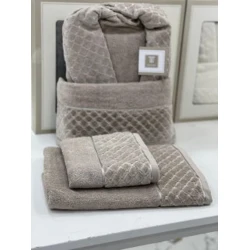 Банный набор MiraNova SF-794, хлопок, коричневый, размер L/XL (банное полотенце + полотенце для лица + халат)