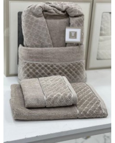 Hamam dəsti MiraNova SF-794, pambıq, qəhvəyi, ölçü L/XL (hamam dəsmalı + üz dəsmalı + xələt)