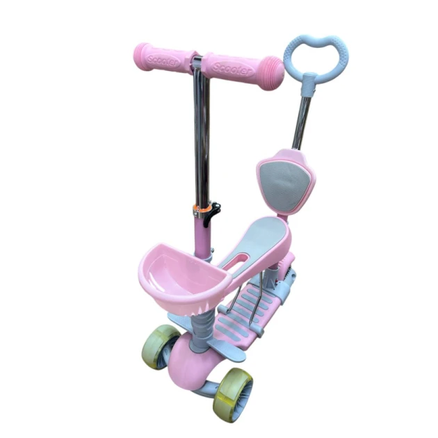 Детский самокат 0077-1, трехколесный, трансформер, розовый Детский самокат 0077-1, трехколесный, трансформер, розовый