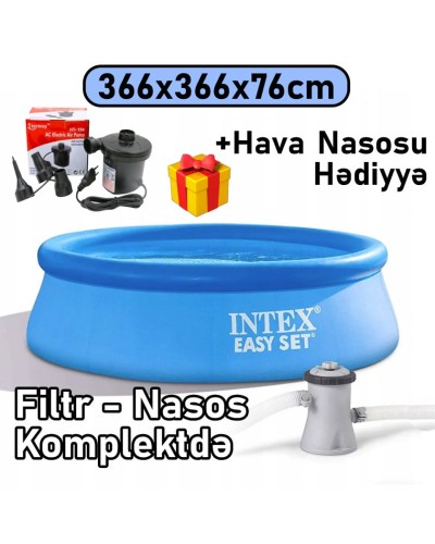 Şişmə hovuz və Filtr-Nasos Intex 5621TX28132N, dairəvi, 366x76 sm, 5621 l, mavi, filtr nasosu və hava nasosu ilə - 5621TX28132N