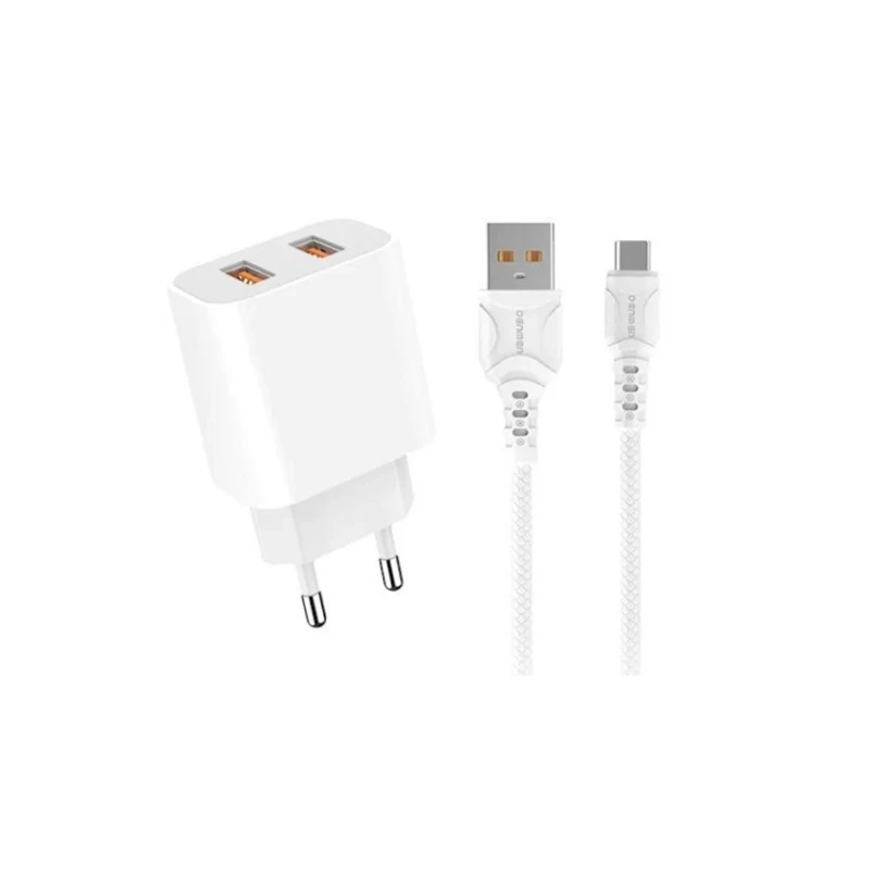 Сетевое зарядное устройство Denmen DС05T Dual USB Travel Charging with Type-C, Белый