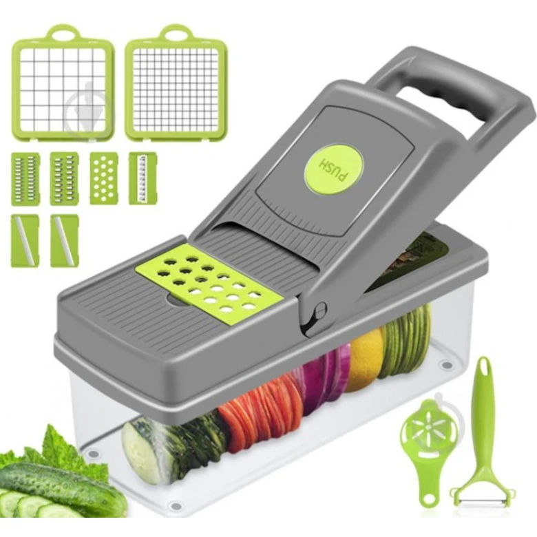 Овощерезка-измельчитель Veggie Slicer 14 в 1, пластик/нержавеющая сталь, серый