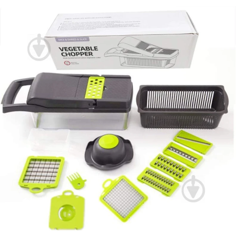 Овощерезка-измельчитель Veggie Slicer 14 в 1, пластик/нержавеющая сталь, серый