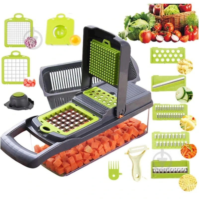 Овощерезка-измельчитель Veggie Slicer 14 в 1, пластик/нержавеющая сталь, серый