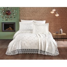 Örtük və yastıq üzü dəsti First Home Karanfil, örtük 240x260 sm, yastıq üzü 50x70 sm 2 ədəd, şönil, güpür işləməli, ikinəfərlik - TP-TK-203