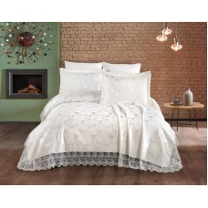 Örtük və yastıq üzü dəsti First Home Karanfil, örtük 240x260 sm, yastıq üzü 50x70 sm 2 ədəd, şönil, güpür işləməli, ikinəfərlik - TP-TK-203
