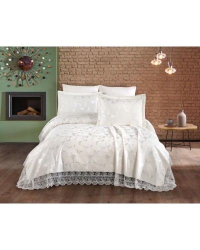 Örtük və yastıq üzü dəsti First Home Karanfil, örtük 240x260 sm, yastıq üzü 50x70 sm 2 ədəd, şönil, güpür işləməli, ikinəfərlik - TP-TK-203