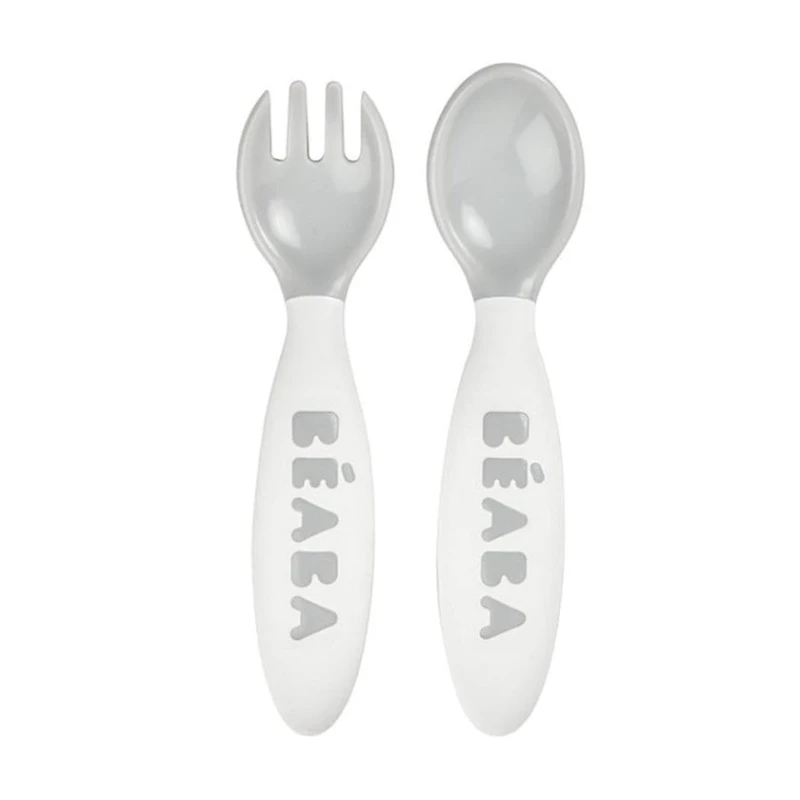 Набор ложка и вилка Beaba, серый, 7x2x15 см