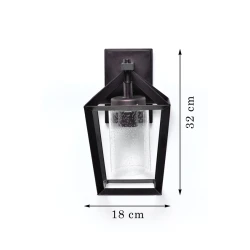 Dekorativ Qara Divar Çırağı 32 sm, Şüşə Silindrli, Müasir Dizayn, E27 Uyğunluğu