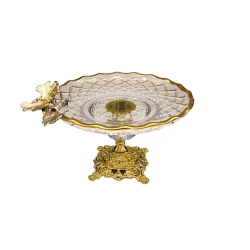 Pirojna üçün altlıq Banu NH-BN741, 18x11 sm, şüşə/metal, şəffaf/qızılı