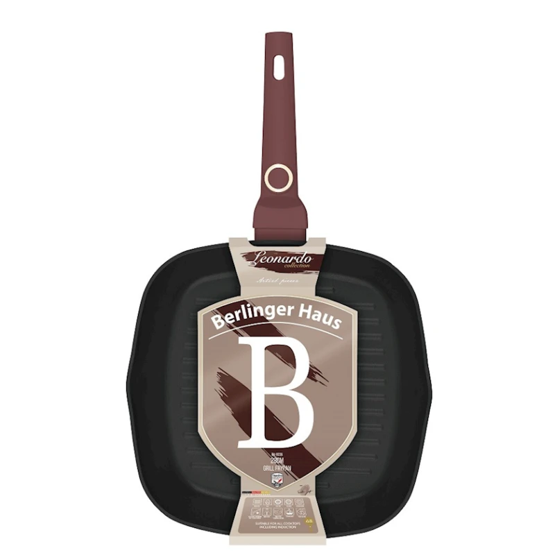Сковородка-гриль Berlinger Haus Leonardo Collection BH-8036, 28 см, алюминий, трехслойное антипригарное титановое покрытие, бордовая Сковородка-гриль Berlinger Haus Leonardo Collection BH-8036, 28 см, алюминий, трехслойное антипригарное титановое покрытие, бордовая