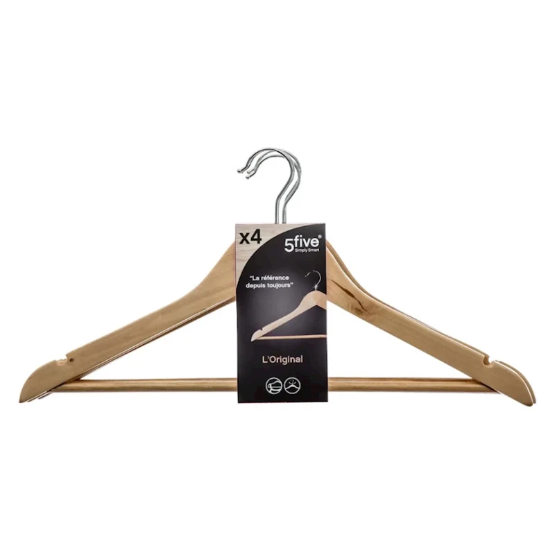 Набор вешалок 5Five 4 шт, 45х22.5 см, дерево, коричневый Набор вешалок 5Five 4 шт, 45х22.5 см, дерево, коричневый