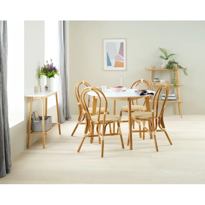 Обеденный стол JYSK Jegind, МДФ/массив каучукового дерева, коричневый/белый, диаметр 105 см Обеденный стол JYSK Jegind, МДФ/массив каучукового дерева, коричневый/белый, диаметр 105 см