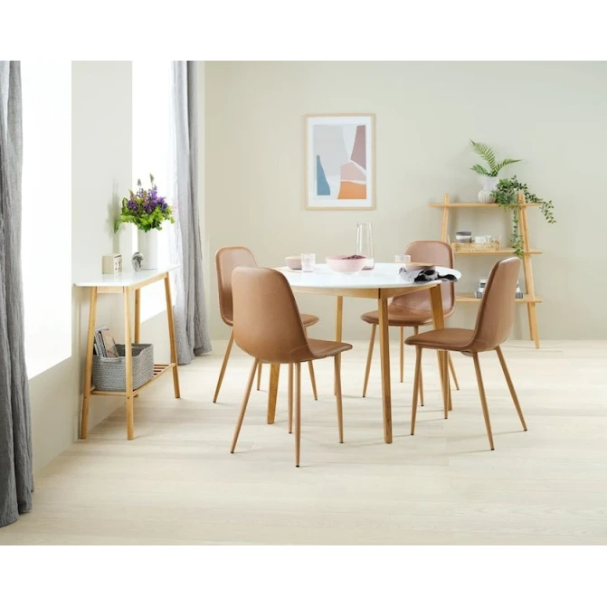 Обеденный стол JYSK Jegind, МДФ/массив каучукового дерева, коричневый/белый, диаметр 105 см Обеденный стол JYSK Jegind, МДФ/массив каучукового дерева, коричневый/белый, диаметр 105 см