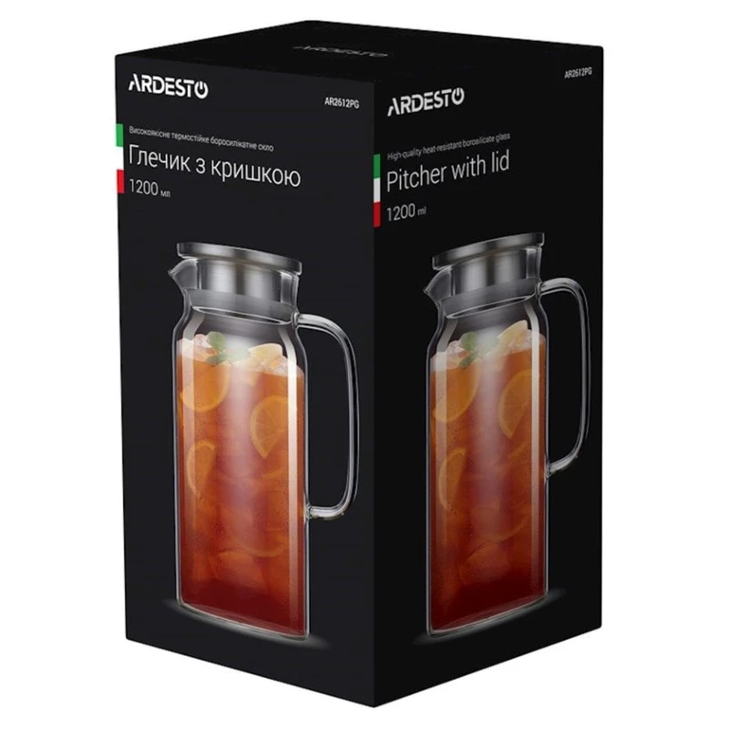 Кувшин Ardesto AR-2612-PG 1.2 л, стекло, с крышкой, прозрачный Кувшин Ardesto AR-2612-PG 1.2 л, стекло, с крышкой, прозрачный
