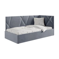 Односпальная кровать Art_tek_yataq 43, ламинат/текстиль, серая, 200x85x120 см